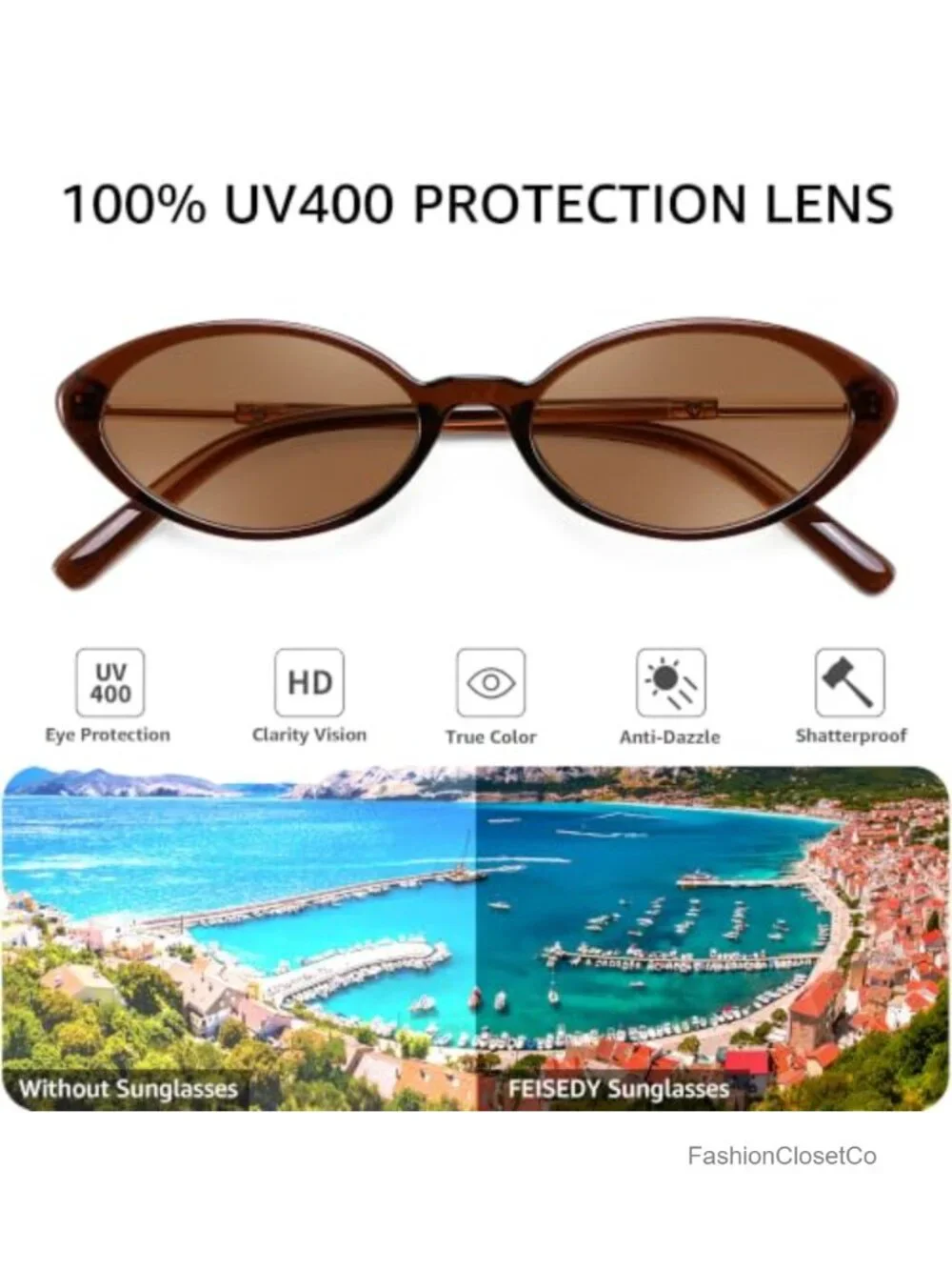 Retro Oval Cat Eye Sunglasses UV400 Protection Narrow Shades